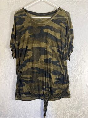 Lucky Brand Olive Green Camo Tie-Hem Women's Top 2X